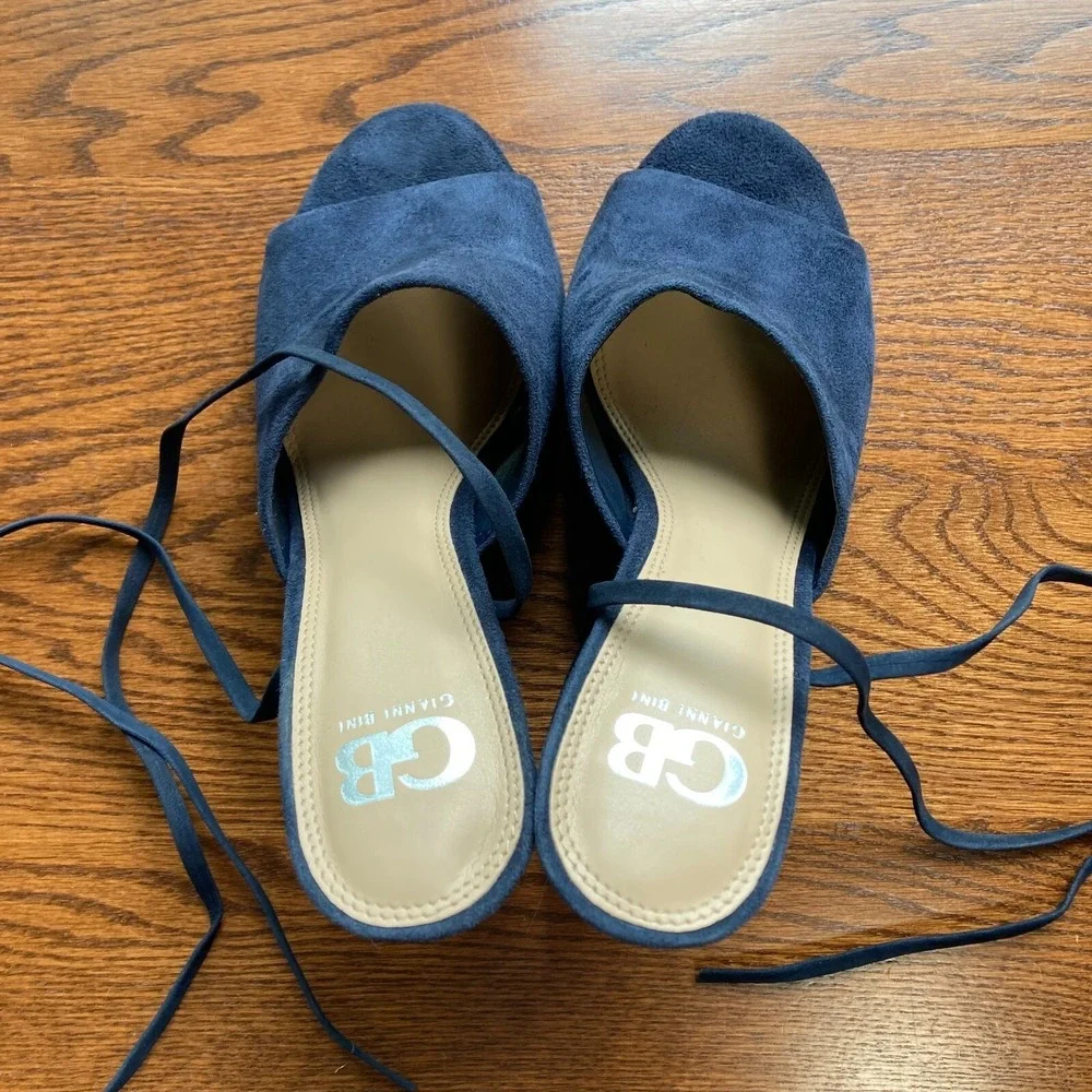 Gianni Bini Kat Kall Gladiator Block Heel Navy Suede Leather Strappy Womens 7